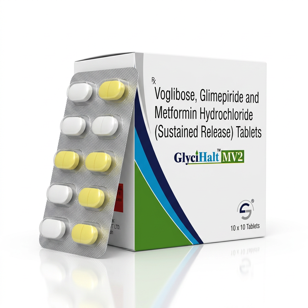 GlyciHalt MV2 — Voglibose, Glimepiride and Metformin Hydrochloride (Sustained Release) Tablets