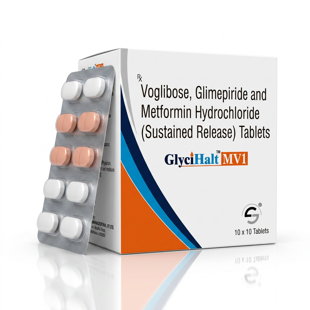 GlyciHalt MV1 — Voglibose, Glimepiride and Metformin Hydrochloride (Sustained Release) Tablets